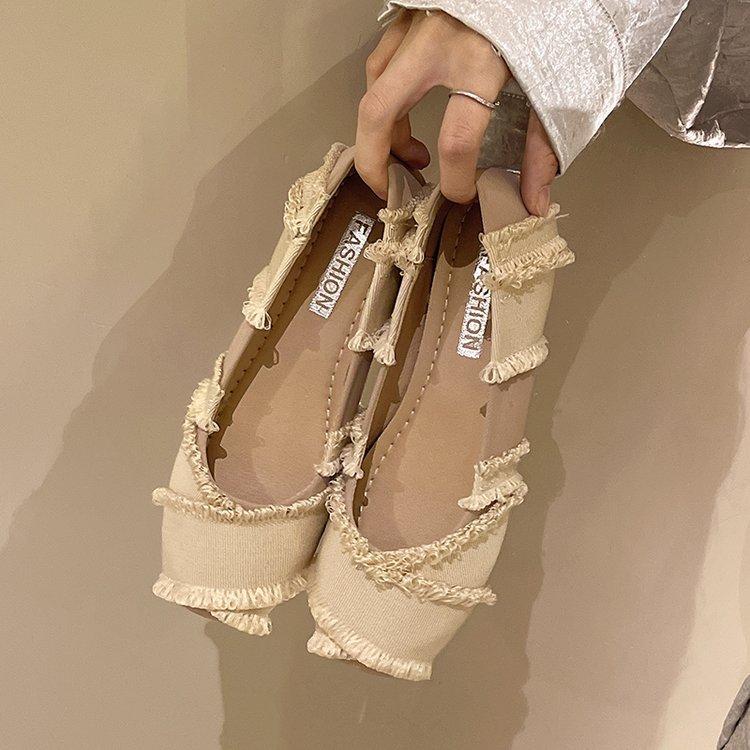 [Ushilai] French Flat-bottomed Square-headed Ballet Shoes for Women's Autumn 2025 New Retro High-end Single Shoes