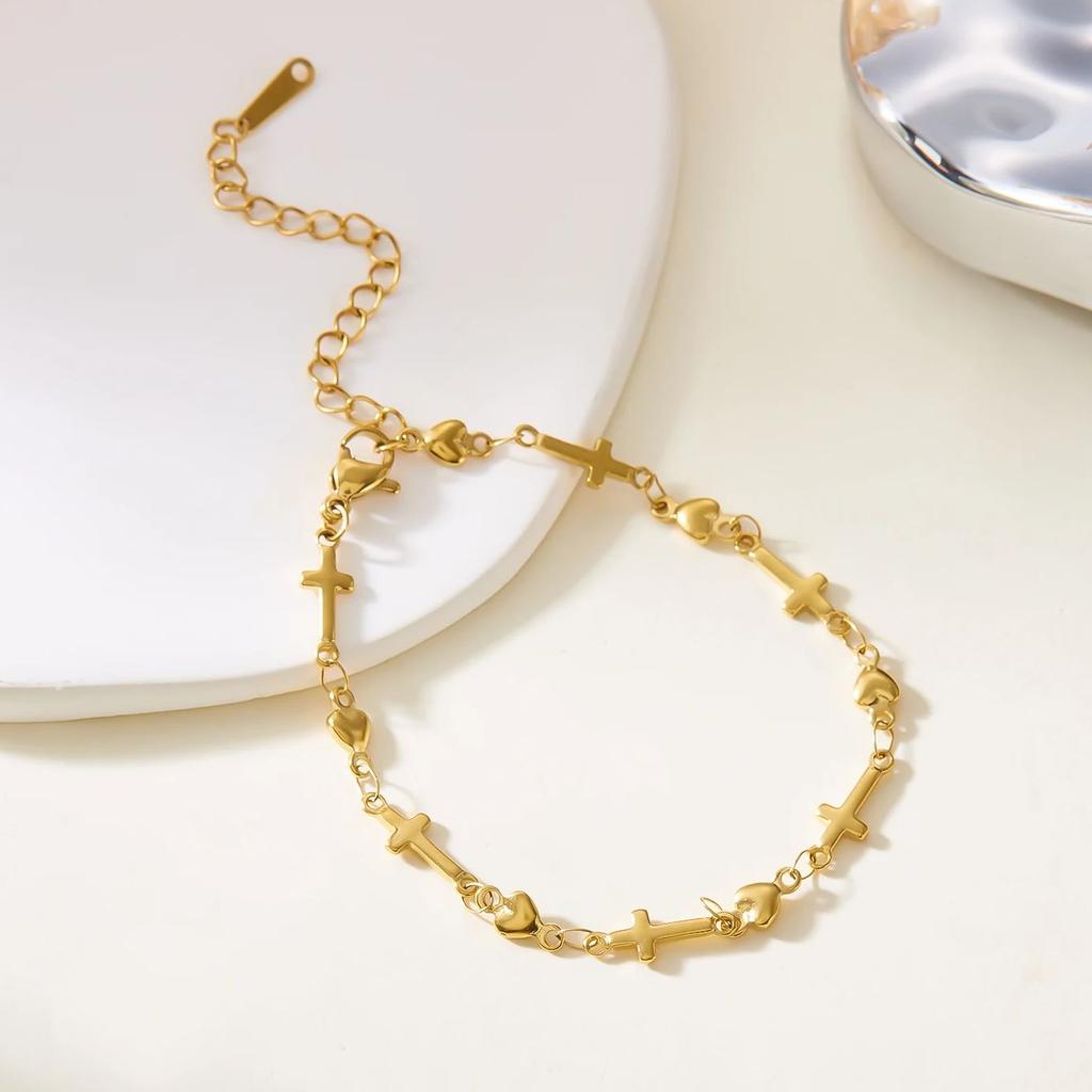 Stainless Steel Chain Bracelets for Women Men Fashion Gold Color Cross Heart Bracelets Handmade Aesthetic Girls Wrist Jewelry
