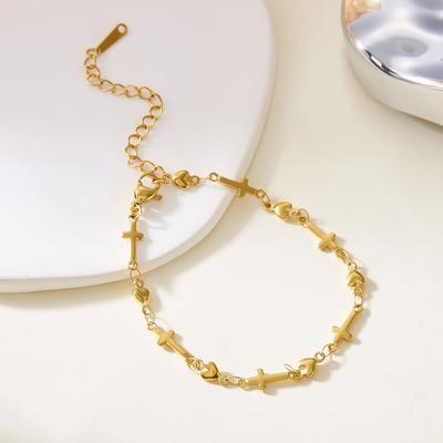 Edelstahl-Kettenarmbänder für Damen Herren Goldfarbe Kreuz Herz Armbänder Handgefertigt Ästhetischer Schmuck für Handgelenk von Mädchen