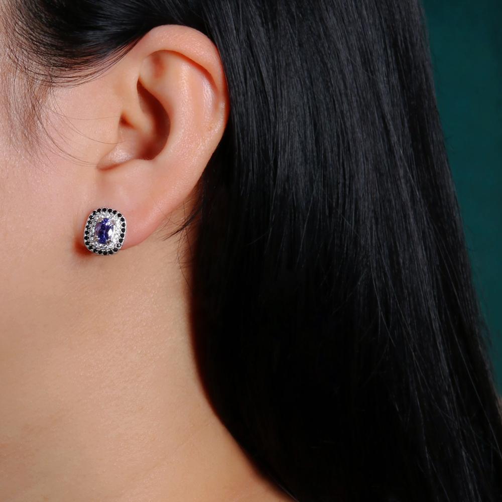 Super Luxury Real Gems Natural inclusion quality blue Tanzanite earrings 925 silver light luxury elegant jewelry gift for women