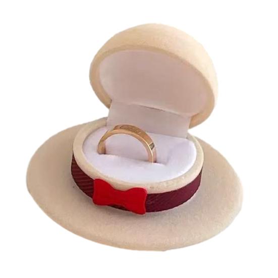 Jewelry Ring Storage Box Waterproof Compact Portable Denim Hat Style Ring Display Holder Case for Proposal Engagement