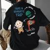 2025 Summer Men's fashion 100% cotton short sleeve T-shirt Romantic space theme printed casual loose T-shirt