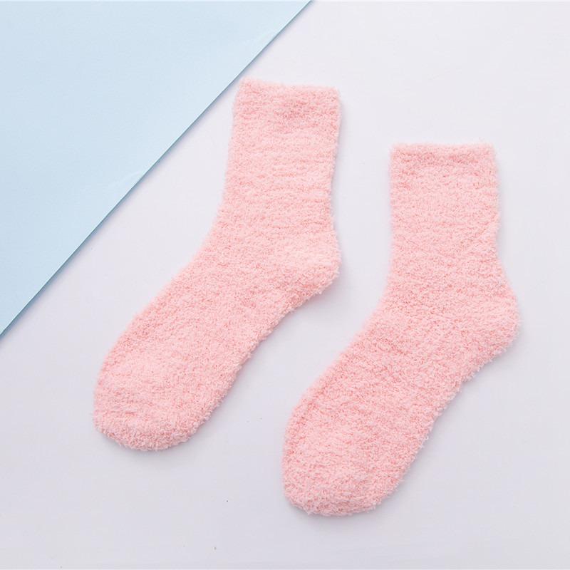 Winter Candy Farbe Korallen samt Frauen Warme Socken Plüsch Weibliche Verdickt Boden Schlafen Socke