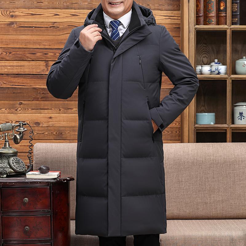 

Длинные пуховики мужские зимние пальто повседневные мужские пуховики среднего возраста с капюшоном толстые теплые выше колена парка 3XL серый