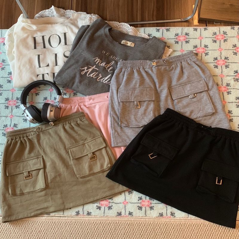 

Export ALM * Famous Double Pocket Casual Elastic Drawstring Brushed Skirt Grey (No drawstring in color 1 L