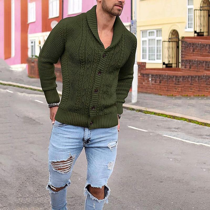 Men's Solid Color Button-Up Long Sleeve Knitted Sweater