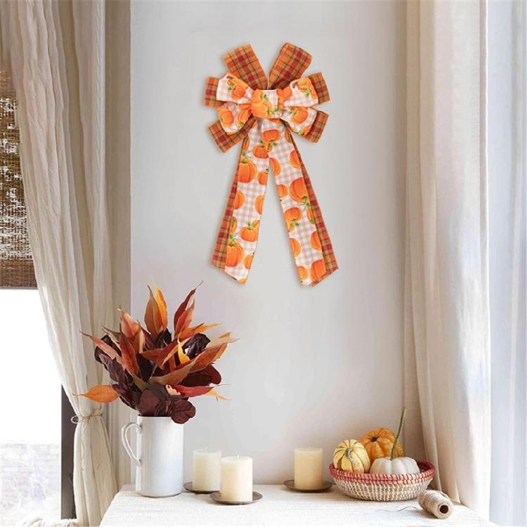 Butterfly Knot Thanksgiving Hanging Door Decoration Handmade Polyester Ribbon Bowknot Ornament Festives Accessories