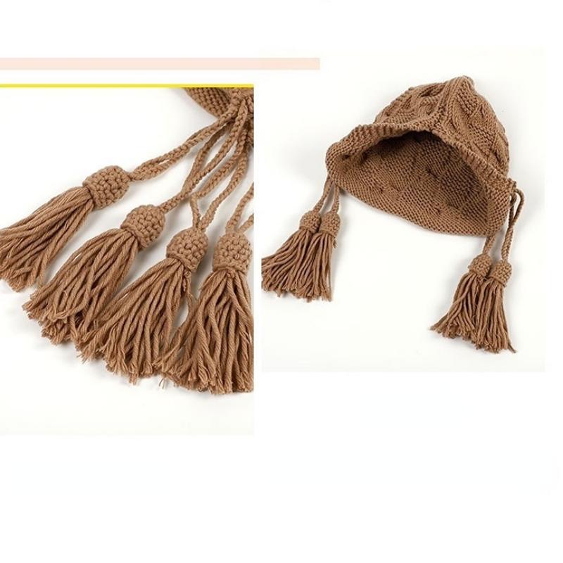 Ear Protection Wool Hat Female Versatile Knitting Tassel Plait Hat Autumn Winter Ladies Tassels Hat