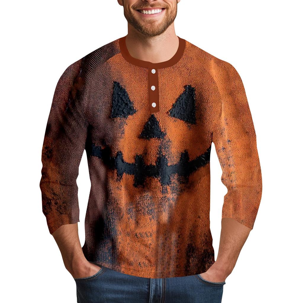 Men's Halloween Printed  Collar Three-Quarter Sleeve