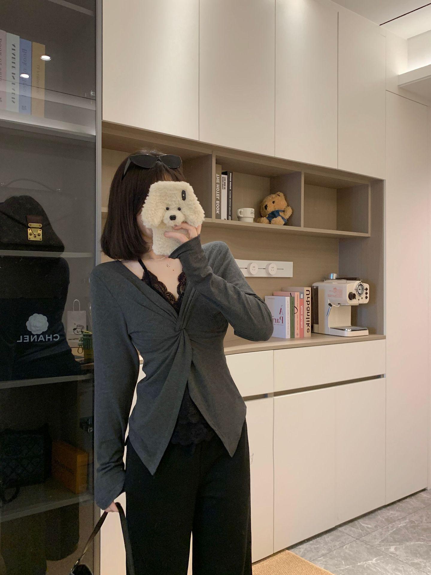 

Plus Size Sexy Black Lace Patchwork Long Sleeve T-Shirt - Women s Autumn Top 2XL (suggested 135-150 jin)