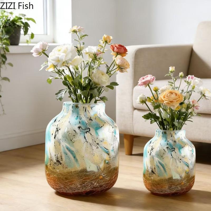 Creative Gradient Colorful Glass Vase Flower Pots Table Decoration Flowers Arrangement Floral Vase Modern Home Decor Accessories