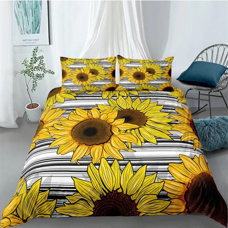 Sunflower Duvet Cover Yellow Flower Bedding Set Single King Microfiber Farmhouse Green Leaves Floral Quilt Cover With Pillowcase