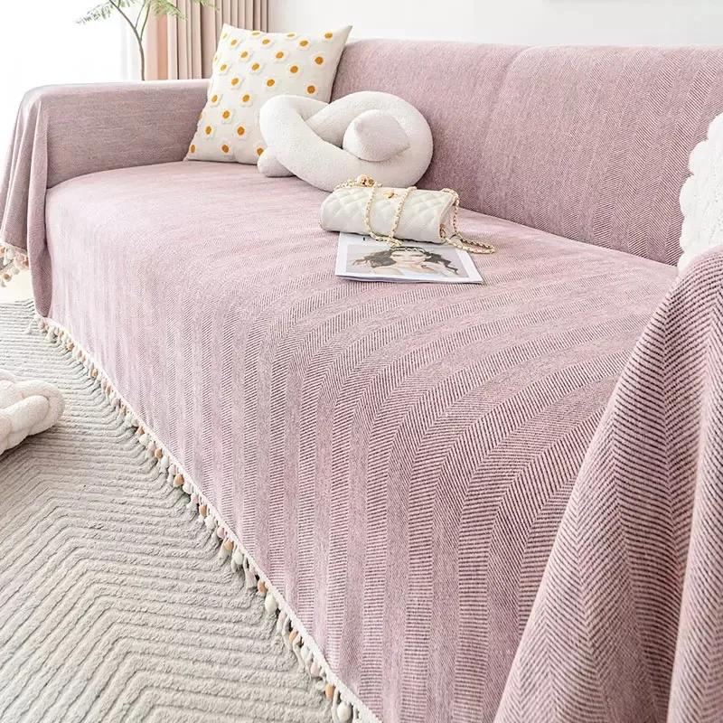 Modern and Minimalist Chenille Herringbone Pattern Sofa Cover Fabric All-season Universal Sofa Towel