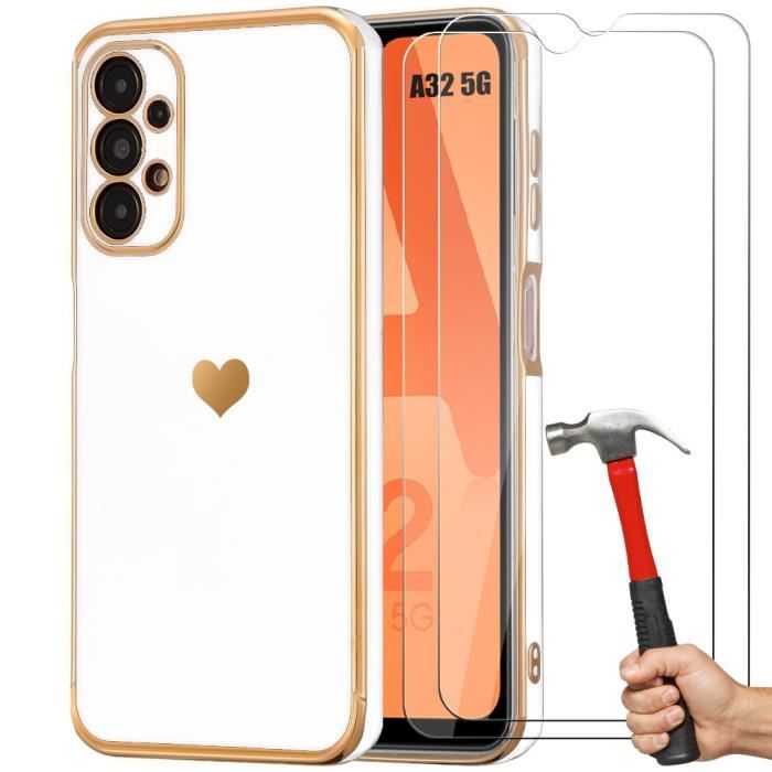 Coque - BOOLING - pour Samsung Galxy A32 5G - Motif Cœur - Silicone TPU - rayures et chocs