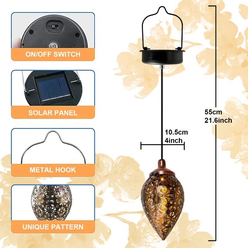 3PCS Solar Metal Olive Ball Water Drop Pendant Light Waterproof LED Outdoor Garden Landscape Lamp for Patio Yard Pathway Party Decor