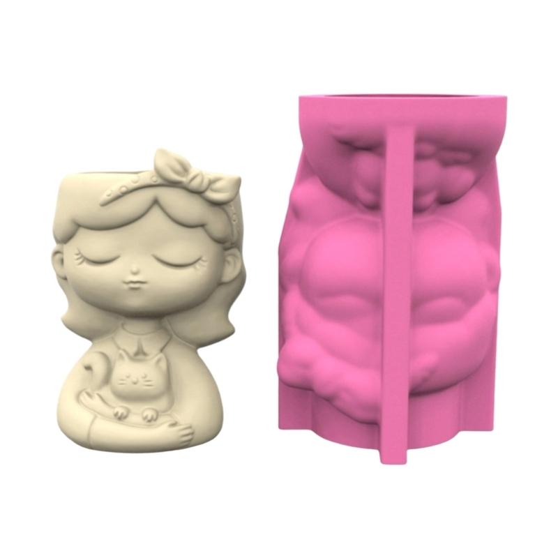 

Симпатичный горшок для девочки Силиконовая форма для смолы Цементные поделки Многоразовая DIY Дизайн цветочного горшка Форма для изготовления цветочного горшка