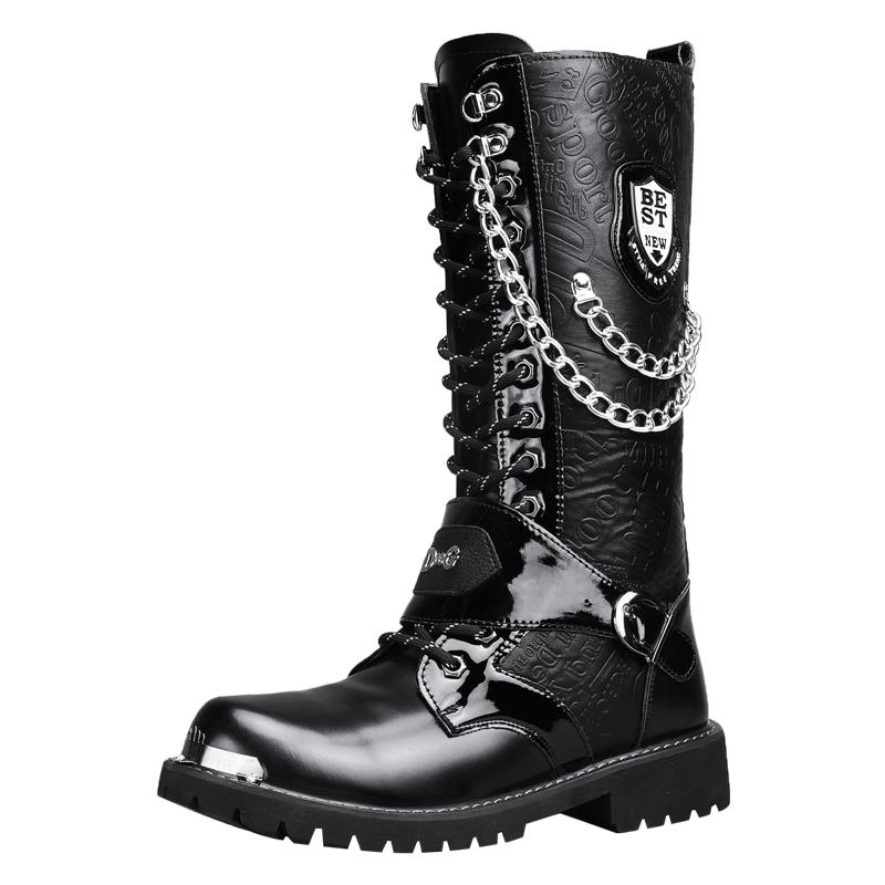 Fashion Motorcycle High Ankle Boots Men Casual Footwear High Top Punk Leather Boots for Men Winter Stylish Men Motorcycle Boot Big Size