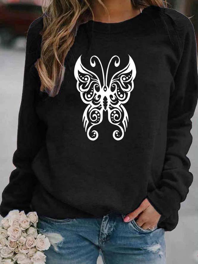 Butterfly Print Animal Round Neck Women's Hoodie