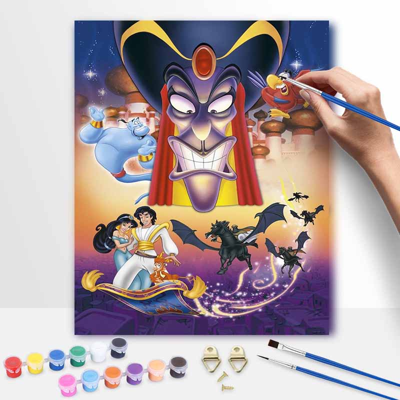 Disney DIY Aladdin Jafar Genie Painting Kit Home Wall Decor Handmade Gift for Home Room Wall Art Decorations Crafting Painting Set 20x30cm