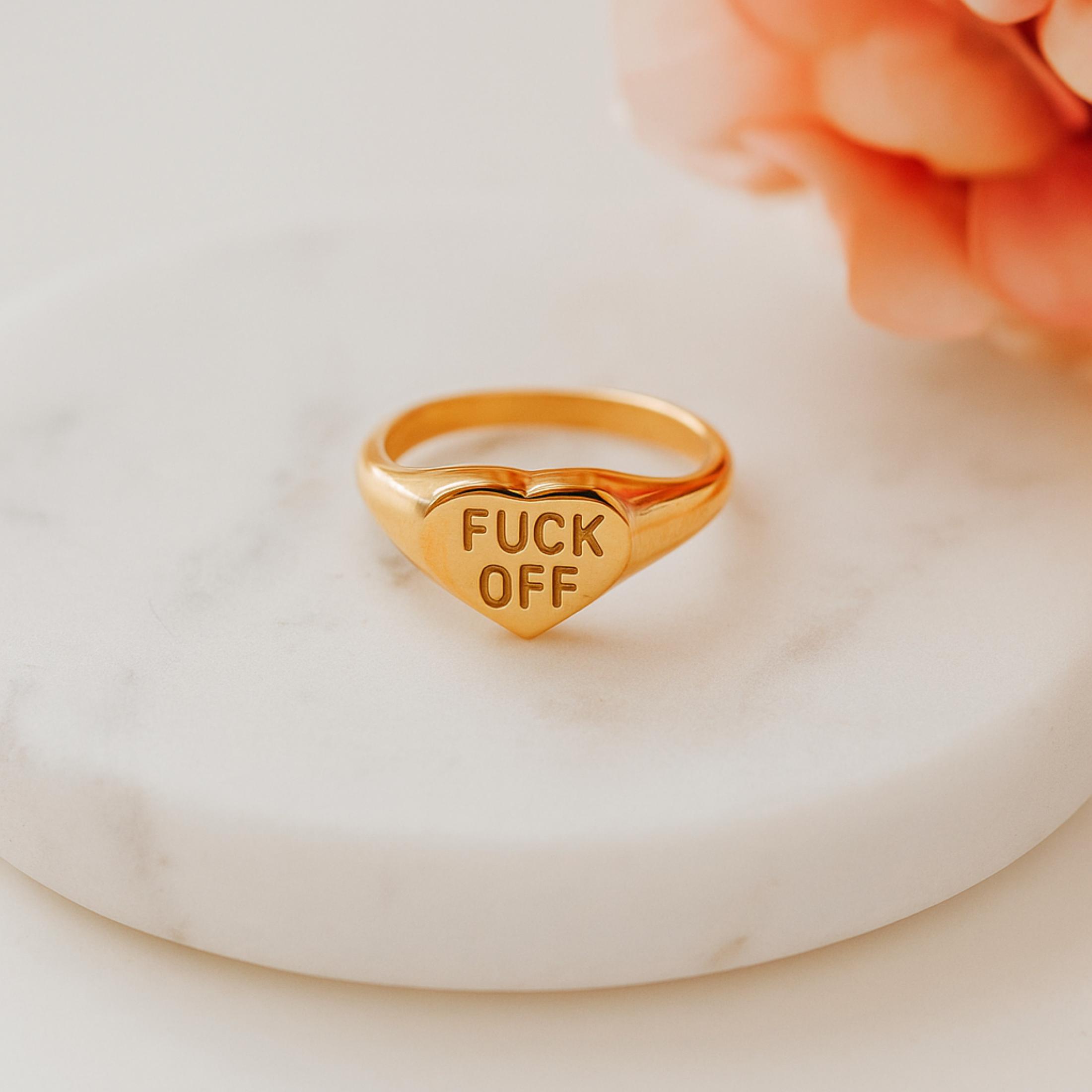 

Кольцо «Fuck» с покрытием из желтого золота, кольцо-заявление в форме сердца, подарок для нее, кольцо «Отвали» 10 US