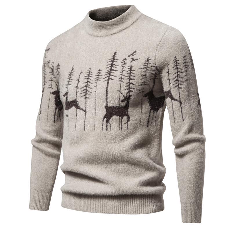 Men's Christmas Imitation Mink Velvet Half-High Collar Sweater - Autumn/Winter Knitwear.