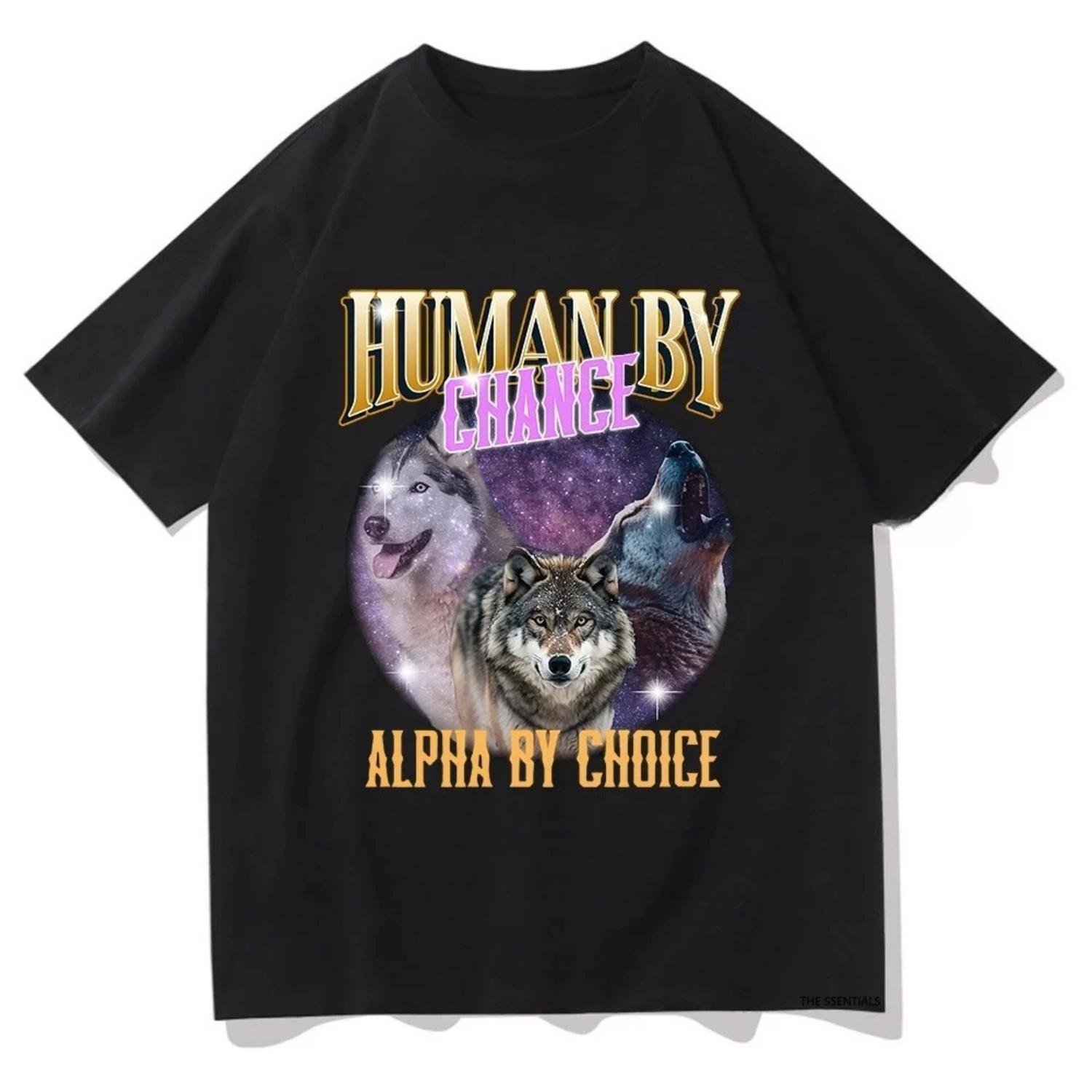 

Human Lucky Alpha By Choice Alpha Wolf T-shirt Fun Women s Harajuku T-shirt Women s Tops Graphic T-shirt Aesthetic Vintage Y2K S чёрный