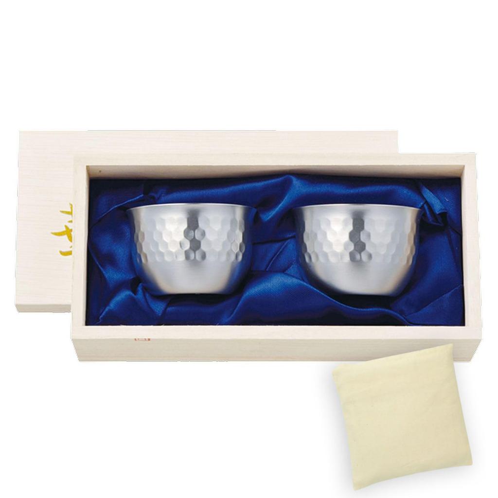 Sake Hammered Paulownia Wood Box Made in Japan Made in Vietnam J-kitchens Glass, 90ml, Finish, Matte, Set, (SimpleBag, Set)