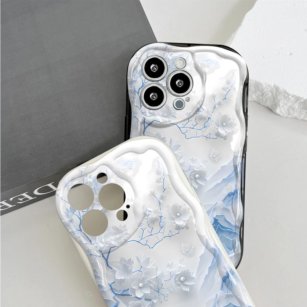 Kreslený vzor krémová textura pouzdro vlnitý okraj měkký silikonový kryt pouzdro na telefon pro OPPO Reno Realme OnePlus Vivo