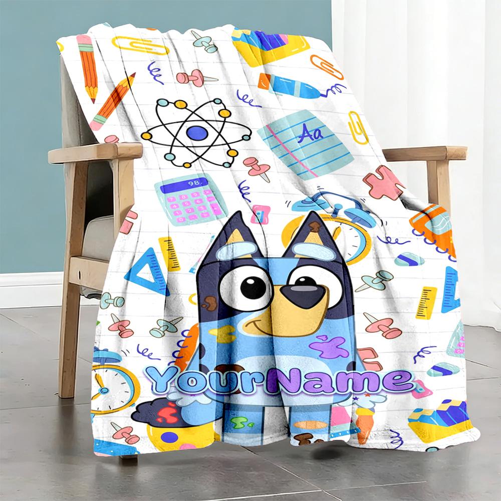 Bluey 54 Customize Text Blanket Cozy Customizable Blanket Comfortable Great for Nap Seaside Office Chair Bedding Four Seasons Multipurpose