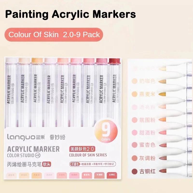 Languo 9/144 Colors Acrylic Paint Art Marker Pen DIY Painting Drawing Card Ceramic Stone Mug Glass Fabric Clothes Art Supplies