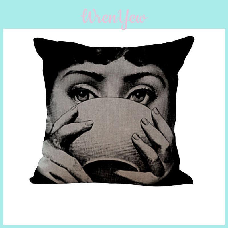 Stylish Linen Vintage Piero Fornasetti Face Waist Cushion Cover For Home And Office Decor