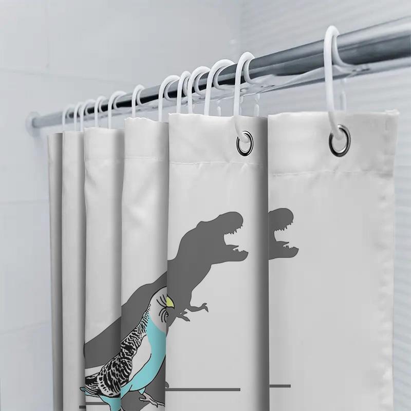 Jurassic Bird Shower Curtain Cute Dinosaur Pattern Bathroom Decor Washable Fabric Liner Tropical Forest Theme Home Textile Artis