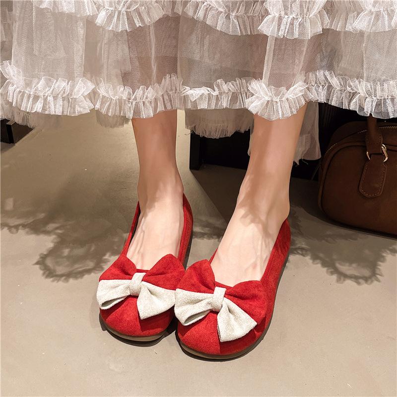 35-43 Large size women's shoes bow shallow mouth single shoes 2025 new spring and summer fairy style with skirt Doudou shoes