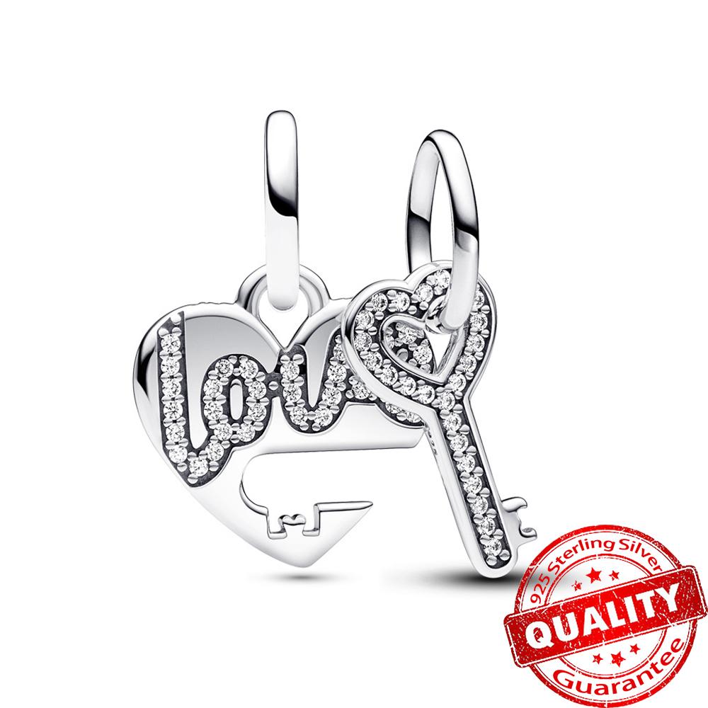 Sweet Copper Double Love Heart Split Charm Fit Original Bracelet Linked Mother & Daughter Charms Diy Jewelry