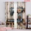 2pcs,2D Plane Printing Curtains&Window Treatment Vintage Stitcher Polyester Woven (without Rod) Home Decor for Living Room,