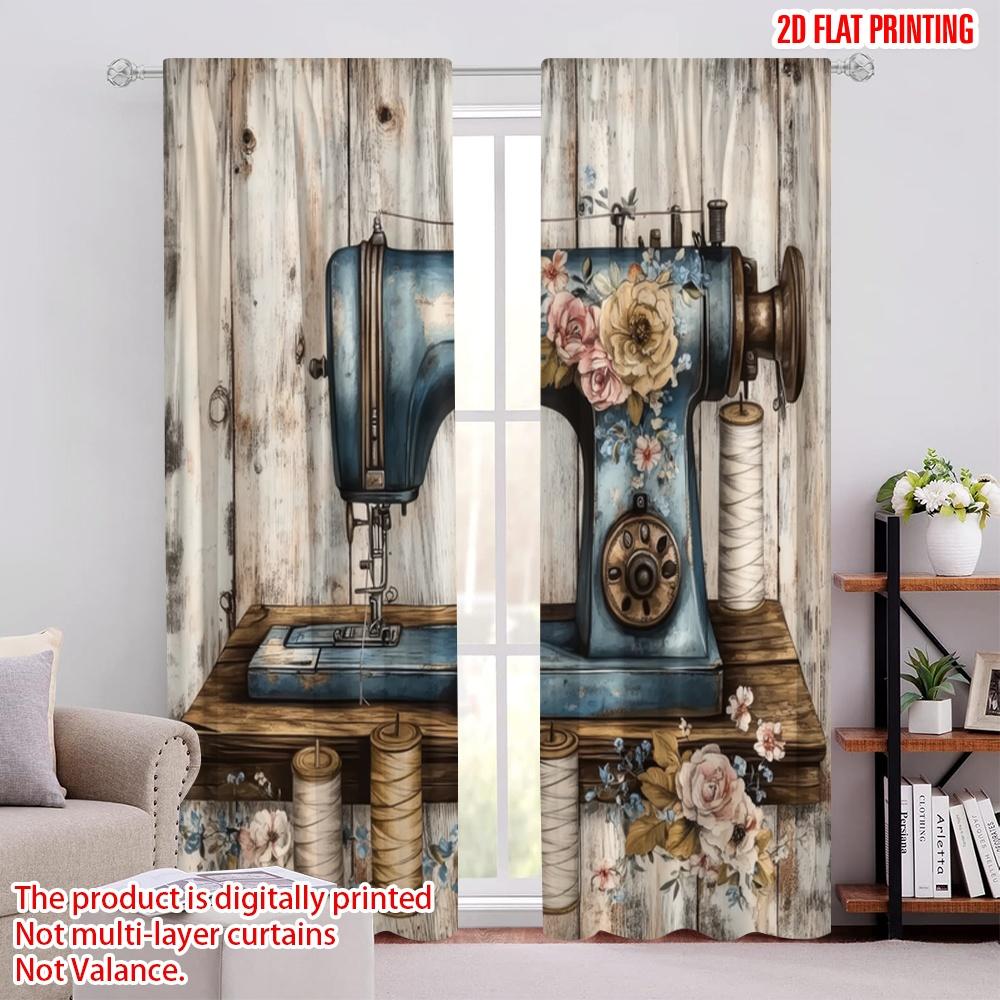 

2pcs,2D plane printing Curtains&Window Treatment Vintage Stitcher Polyester Woven (without rod) Home Decor for Living Room, 52.50 × 116.00 cm 2 pcs