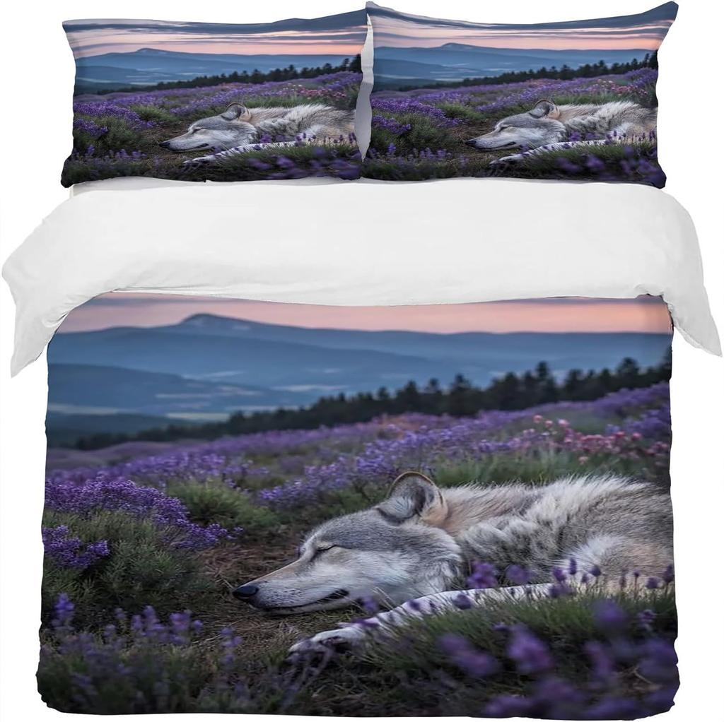 Personalized Duvet CoverLavender and Wolf or Personalised Photo Bedding Set Custom Photo Ultra Soft Quilt Cover + Pillowcase