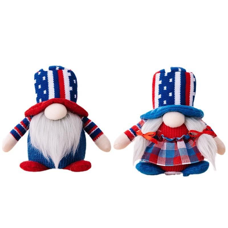 Independence Day Adorable Gnome Figurine With Lighted Knit Hat For Celebrations Festive