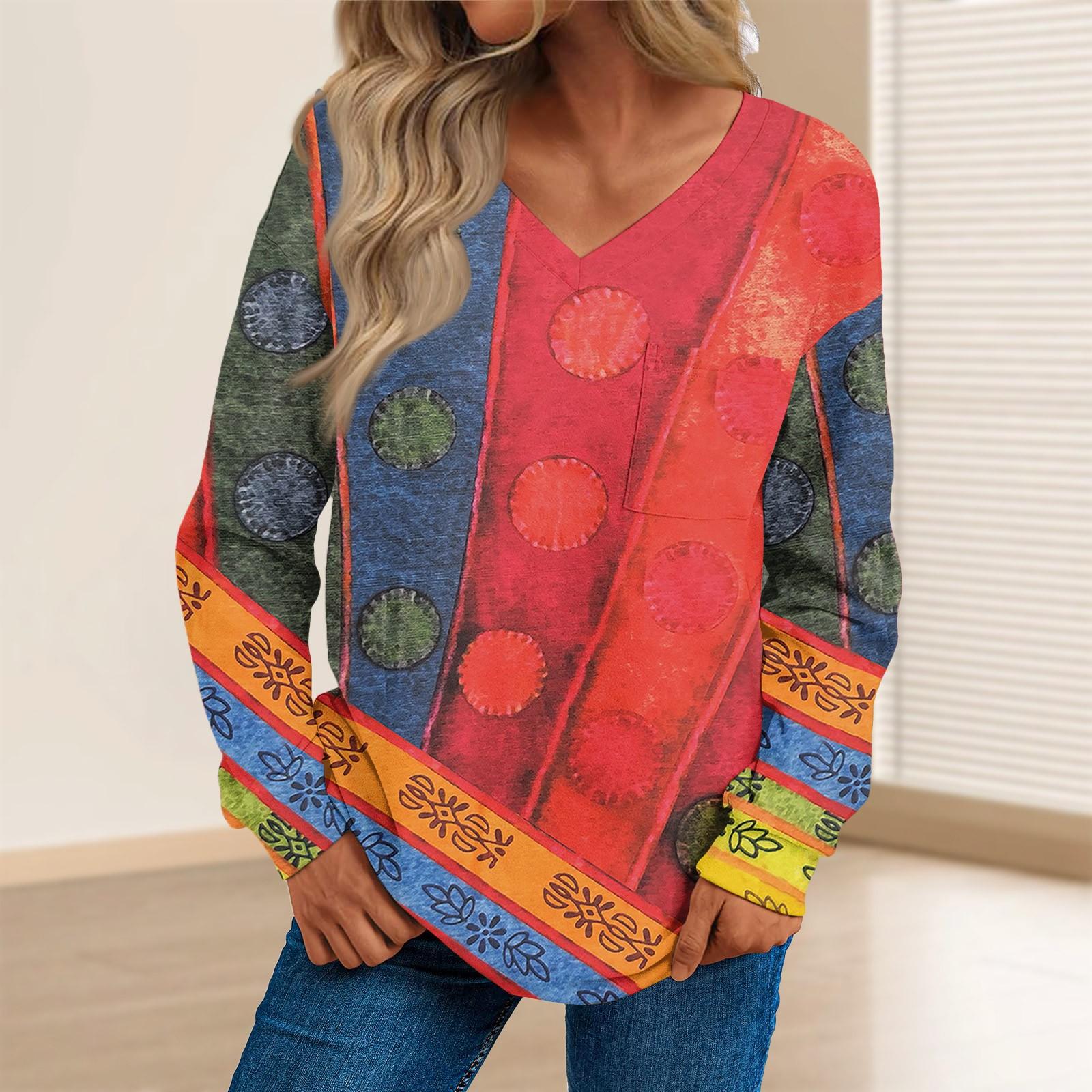 Женская мода повседневный свитер с длинным рукавом и принтом V-образным вырезом L — фото 9