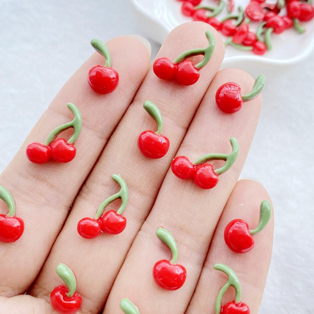 50Pcs Cute Mini Red Cherry Nail Art Resin Designer Charms DIY Craft For Nail 3D Decorations Jewelry