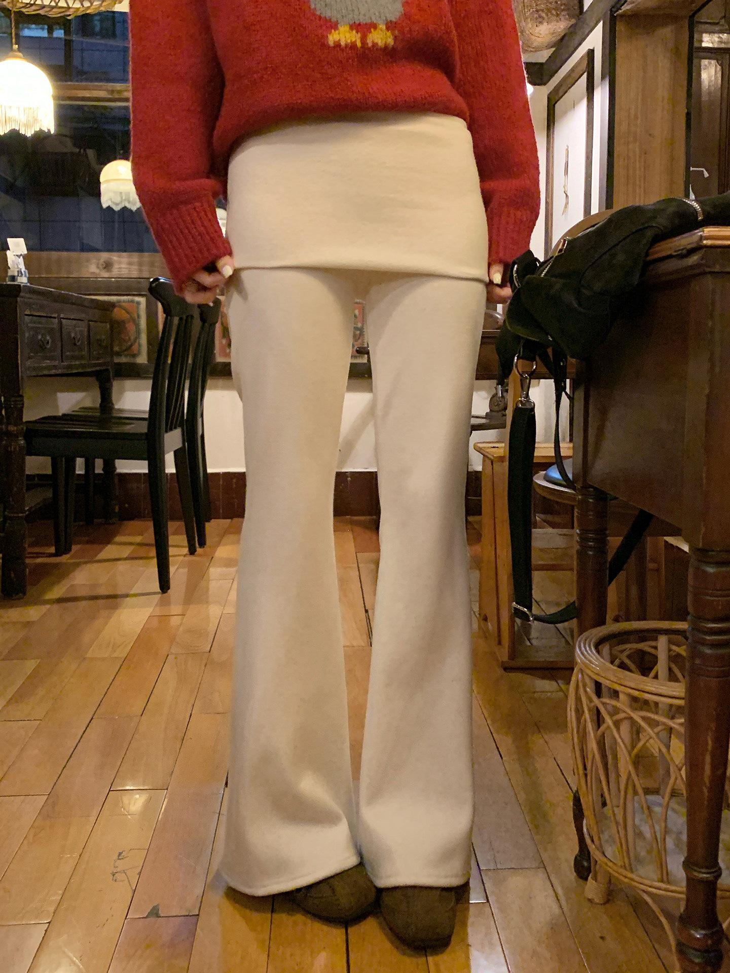 

Slimming Velvet High Waist Flare Pants: Women s Fashionable Wide-Leg Casual Design Medium абрикосовый