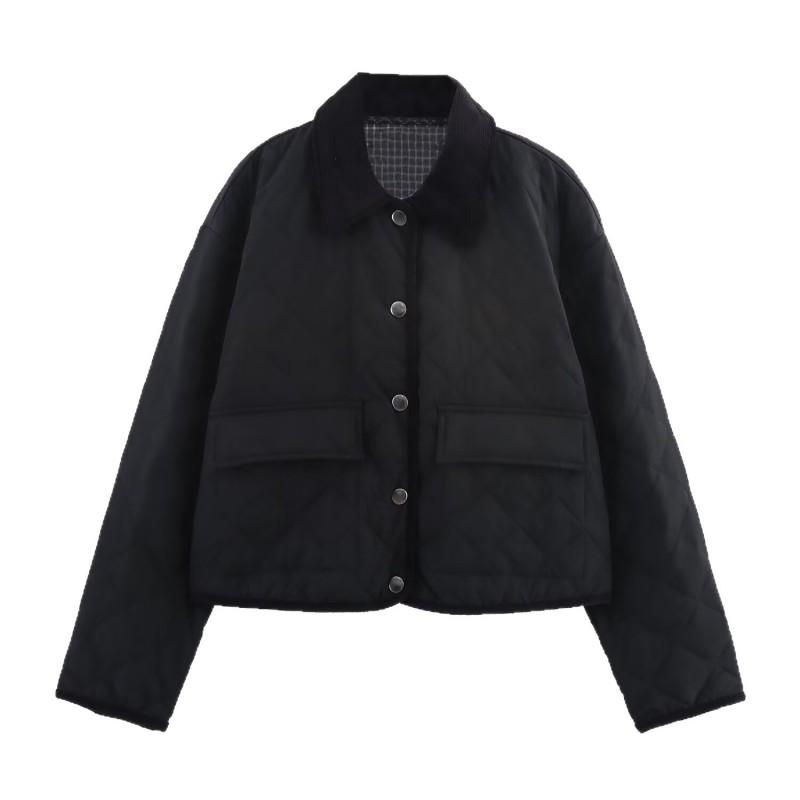 Womens Corduroy Quilted Oversized Cotton Coat With Notched Collar Casual Fall Outerwear