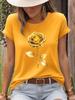 Golden Rose Print T-Shirt Short Sleeve Crew Neck Casual Top for Summer  Clothing Fashion Harajuku Kawaii T-shirt  Y2K Clothing
