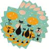 4PC Set of Medieval Black Cat Placemats Vintage Naughty Cat Abstract Geometric Atomic Starburst Placemat