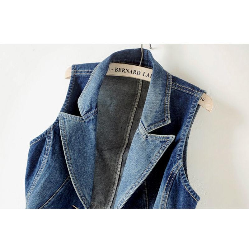 Casual Female Tops Women Denim Vest Jacket Spring Autumn Clothes Sleeveless Short Jeans Waistcoats Single-Breasted