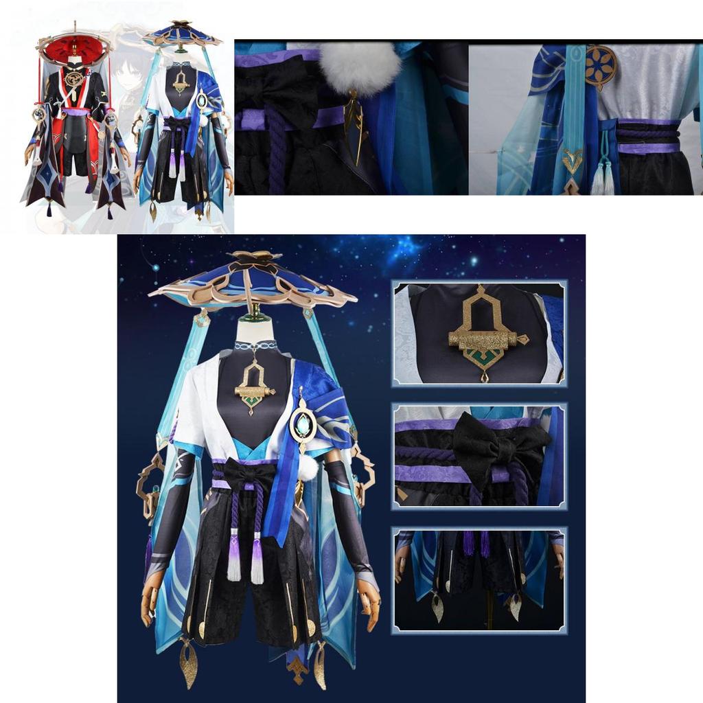 Wunderschöner Genshin Impact Kunikuzushi-Wanderer Barde Cosplay Bambushut Erwachsenenkostüm