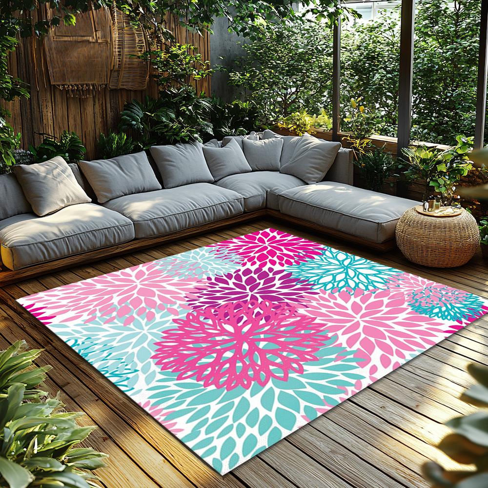 Floral Area Rug Washable Non Slip Indoor Outdoor Carpet Home Decor Living Room Bedroom Floor Mat Washable Rugs