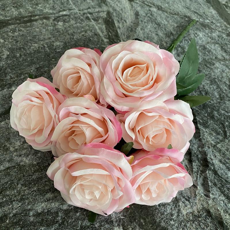 Silk 7 Branch Realistic Artificial Roses Wedding Photography Props Home Decor