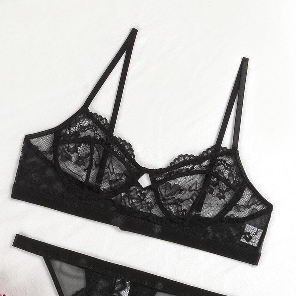 Sexy Perspective Lingerie Lace Bra Bikini Pajamas Underwear Three-point Split Bra Briefs Set