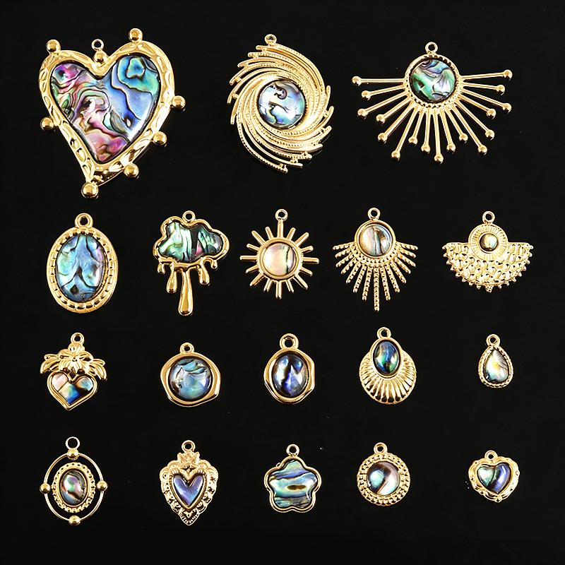 High Quality 304 Stainless Steel Sun Heart Abalone Shell Pendant For Jewelry Making Supplies Enamel Charm Golden DIY Accessories